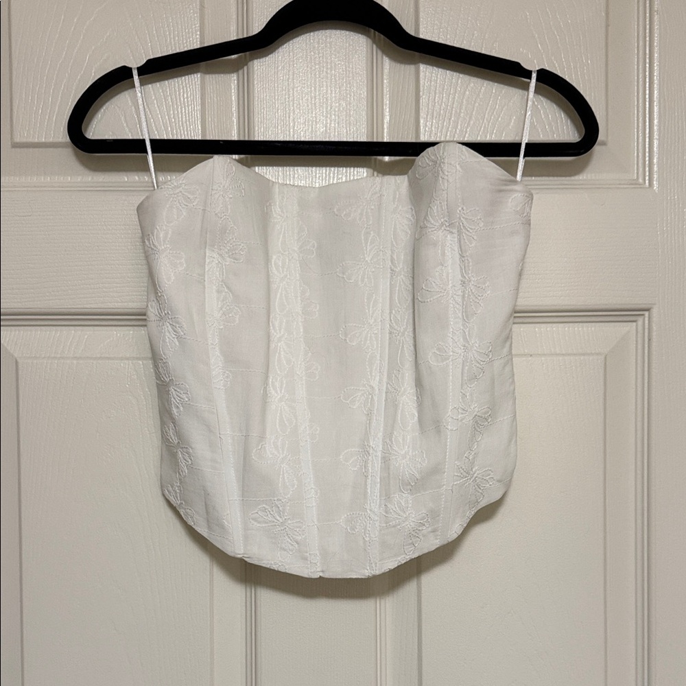ZARA - White Embroidered Strapless Corset Top - Size Medium